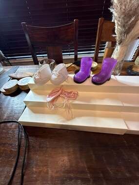 Lot of 3 Pairs of 18-Inch Doll Shoes: Purple Glitter Boots, White Lace-Up Sneake